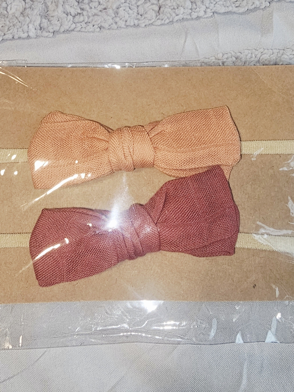 Set of Two Knotted Fabric Bow Headbands in Peach and Dusty Rose